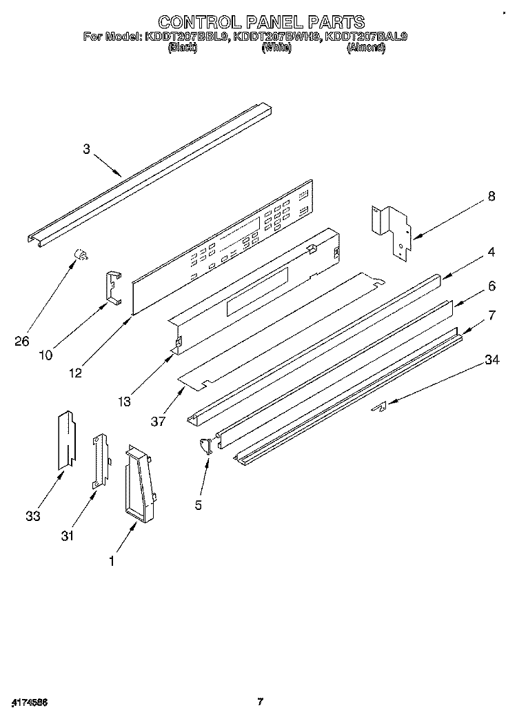 CONTROL PANEL Diagram and Parts List for KDDT207BAL9  KitchenAid Range