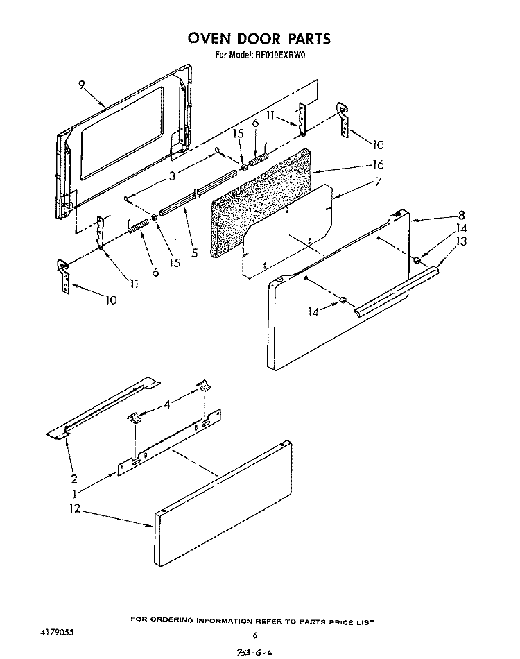 OVEN DOOR Diagram and Parts List for RF010EXRW0  Whirlpool Range