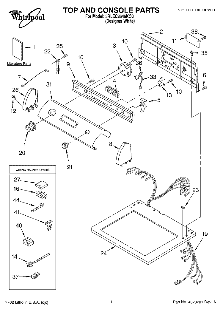 SECTION Diagram and Parts List for 3RLEC8646KQ0  Whirlpool Dryer
