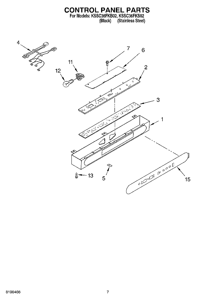 CONTROL PANEL PARTS Diagram and Parts List for KSSC36FKS02  KitchenAid Refrigerator