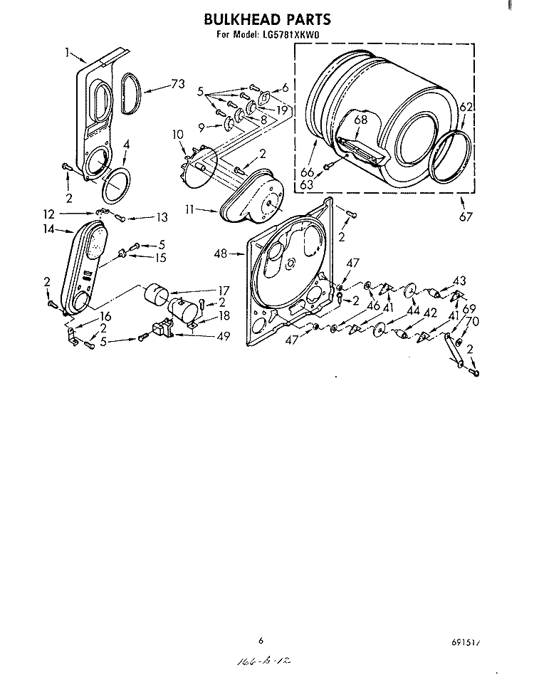 BULKHEAD Diagram and Parts List for LG5781XKW0  Whirlpool Dryer