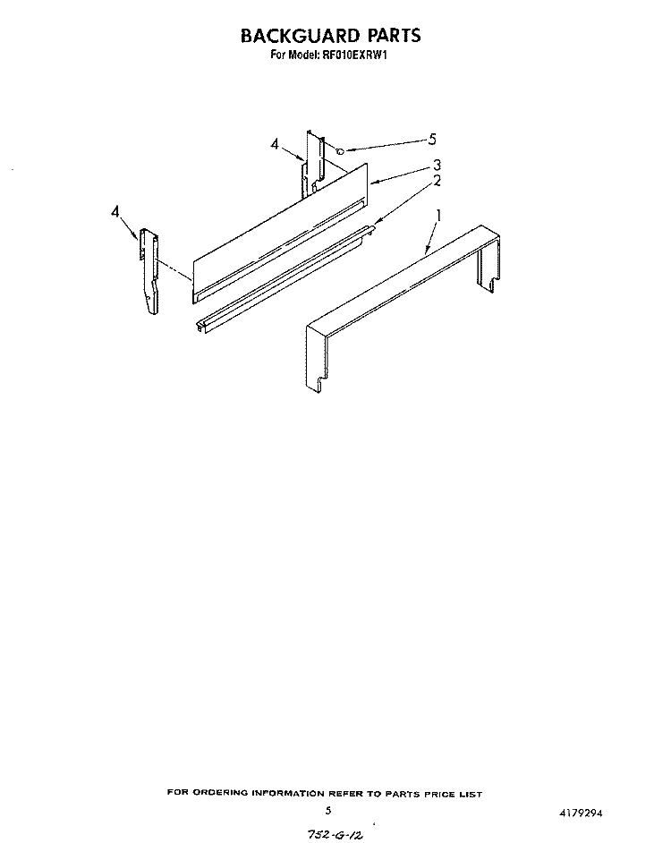 BACKGUARD Diagram and Parts List for RF010EXRW1  Whirlpool Range