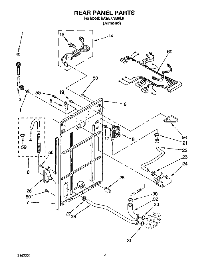 REAR PANEL Diagram and Parts List for KAWE778BAL0  KitchenAid Washer