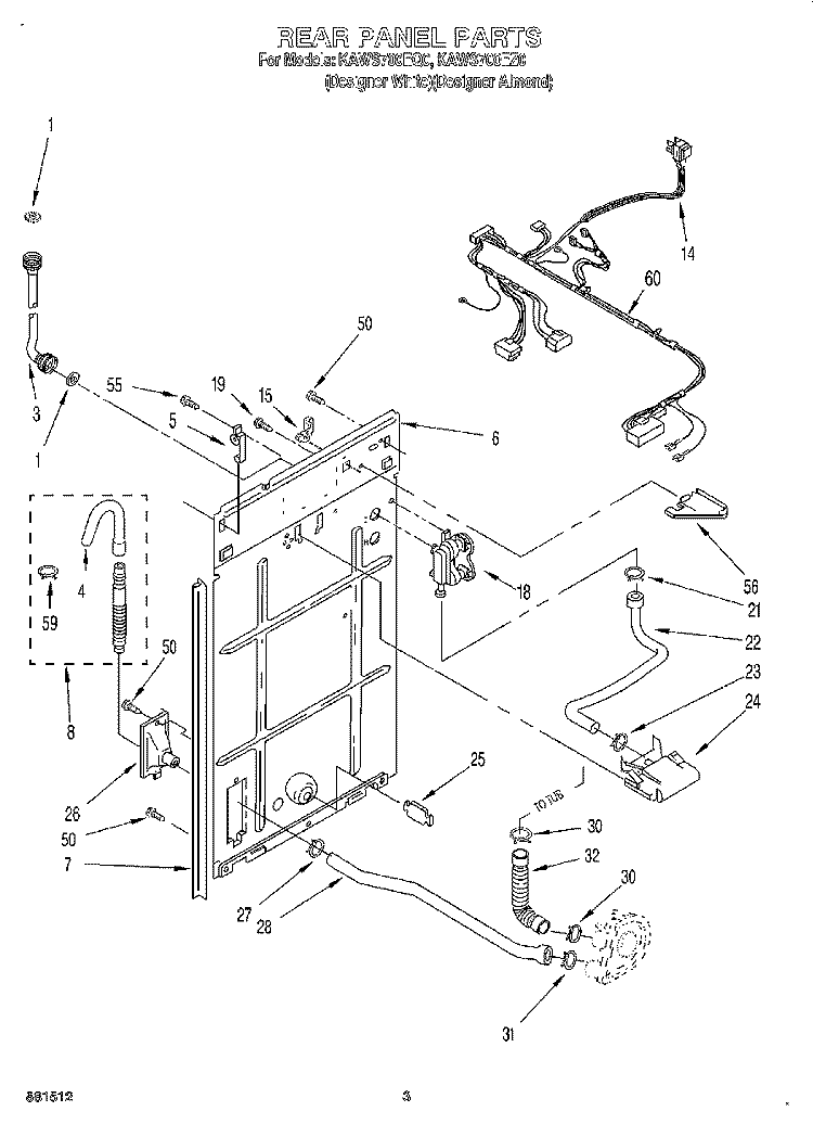 REAR PANEL Diagram and Parts List for KAWS700EQ0  KitchenAid Washer