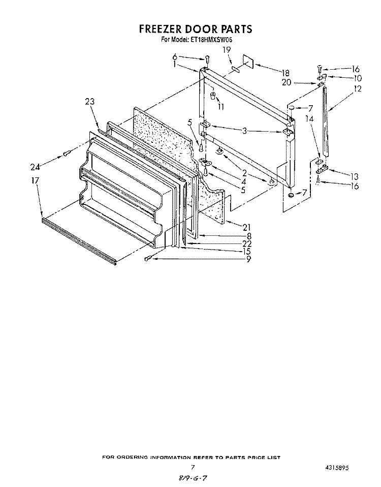 FREEZER DOOR Diagram and Parts List for ET18HMXSW06  Whirlpool Refrigerator