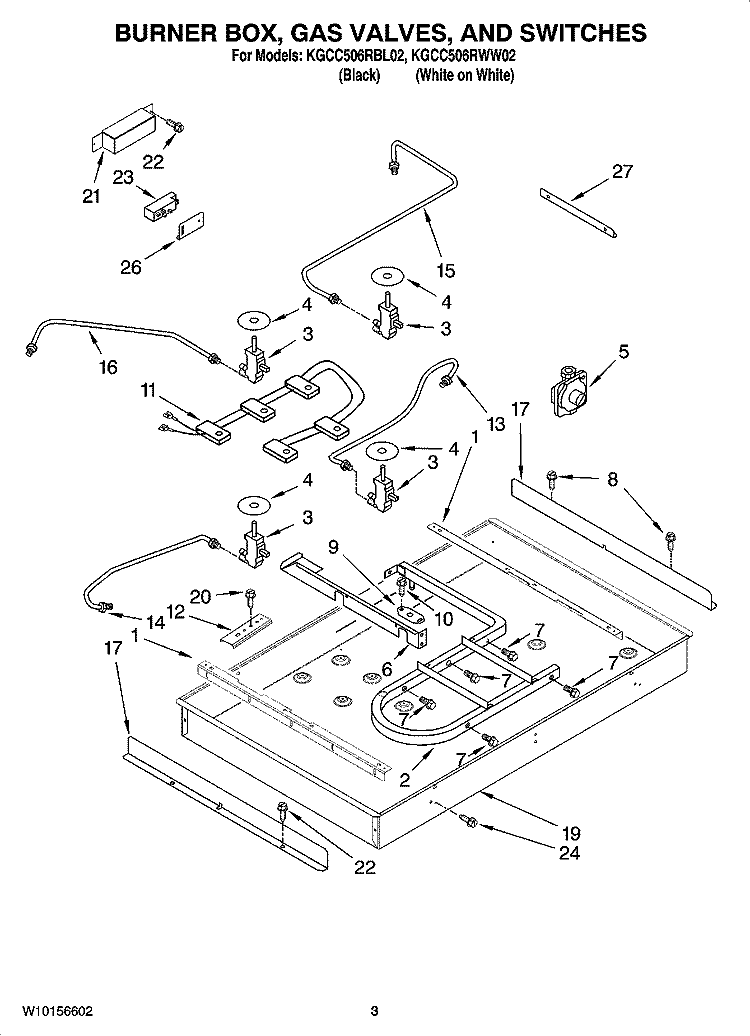 BURNER BOX, GAS VALVES, AND SWITCHES, OPTIONAL PARTS Diagram and Parts List for KGCC506RBL02  KitchenAid Cooktop