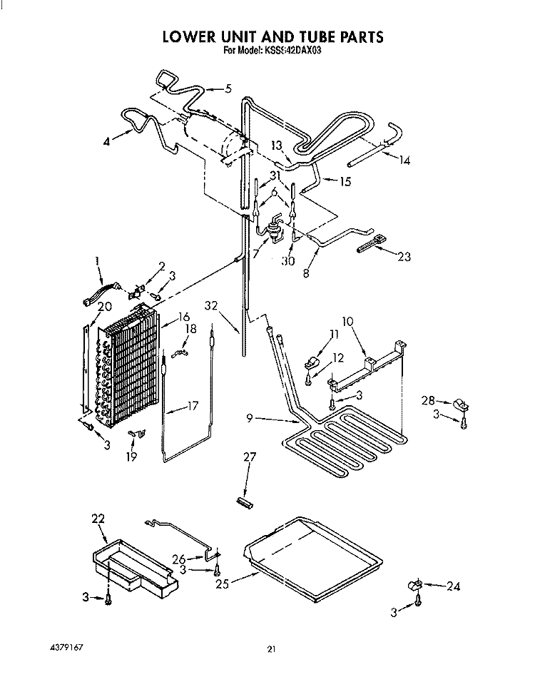 LOWER UNIT AND TUBE Diagram and Parts List for KSSS42DAX03  KitchenAid Refrigerator