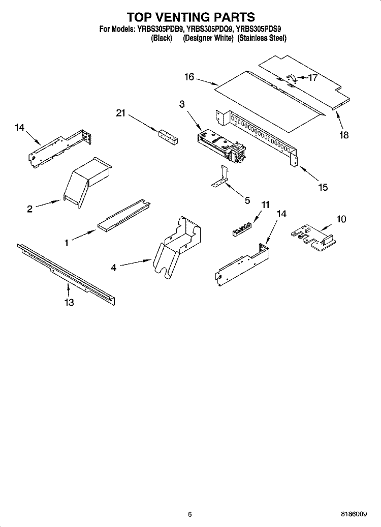 TOP VENTING PARTS, OPTIONAL PARTS Diagram and Parts List for YRBS305PDQ9  Whirlpool Wall Oven