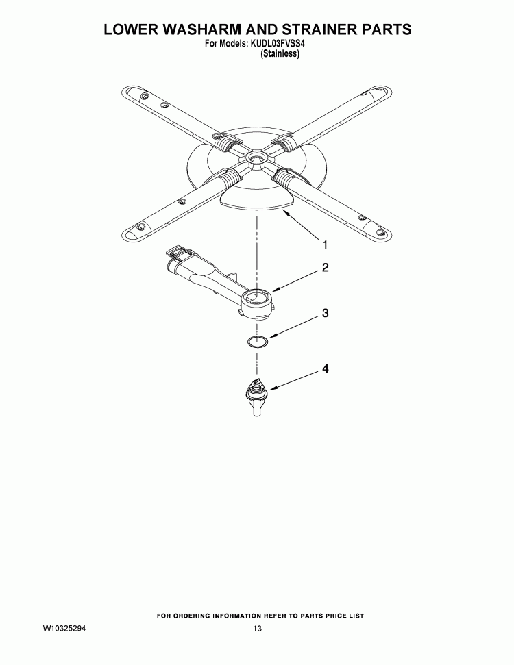 LOWER WASHARM AND STRAINER PARTS Diagram and Parts List for KUDL03FVSS4  KitchenAid Dishwasher