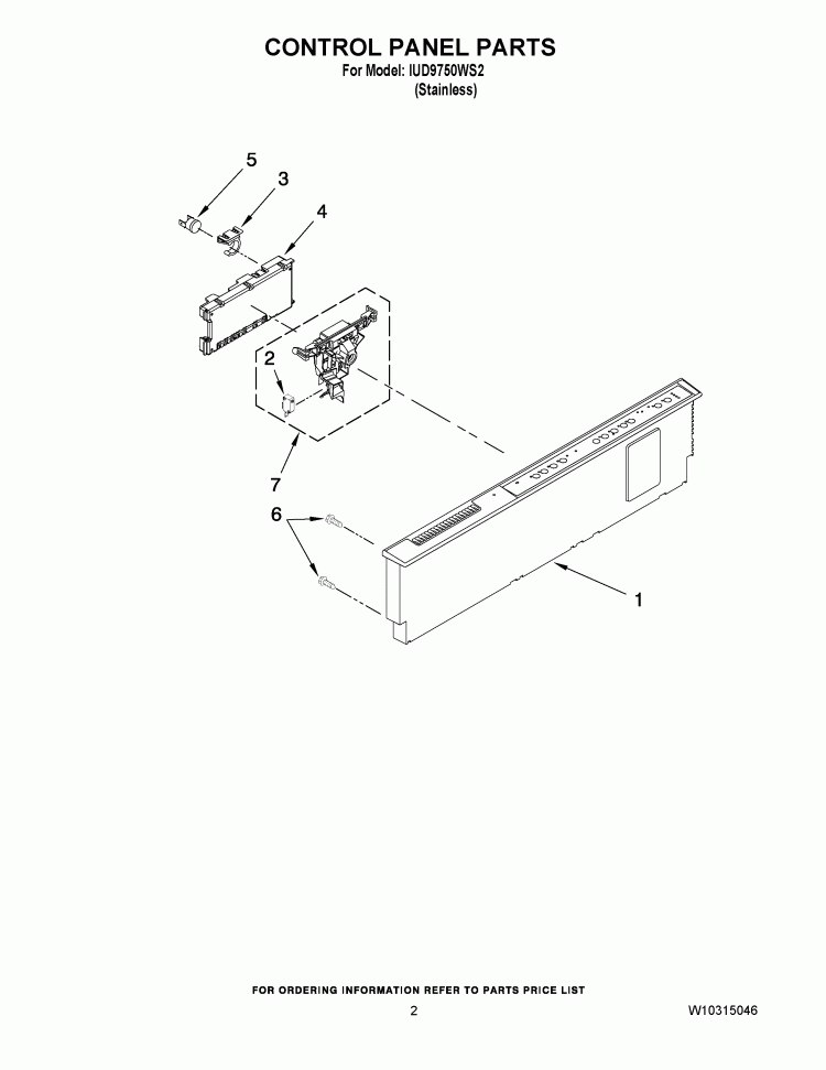 CONTROL PANEL PARTS Diagram and Parts List for IUD9750WS2  Whirlpool Dishwasher