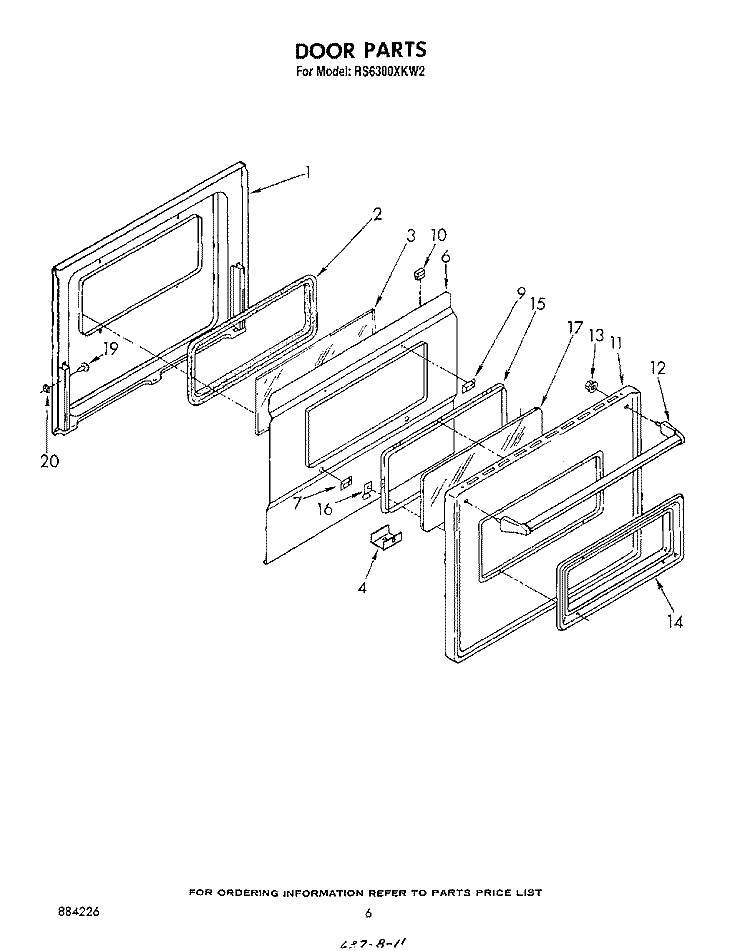DOOR, LITERATURE AND OPTIONAL Diagram and Parts List for RS6300XKW2  Whirlpool Range