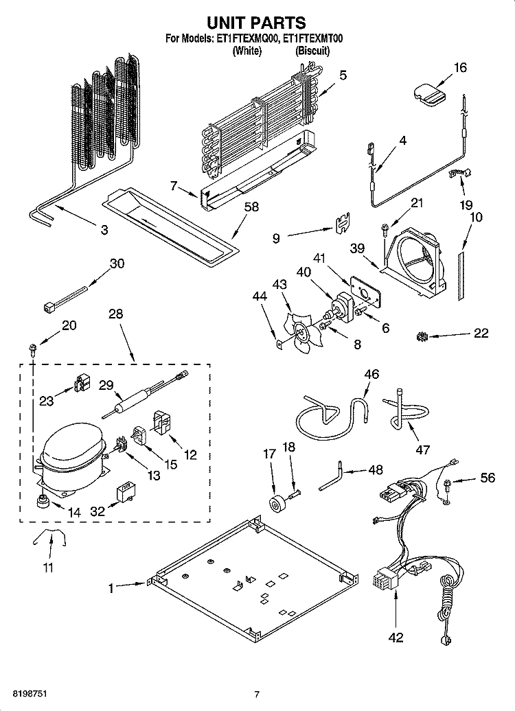 UNIT PARTS Diagram and Parts List for ET1FTEXMQ00  Whirlpool Refrigerator