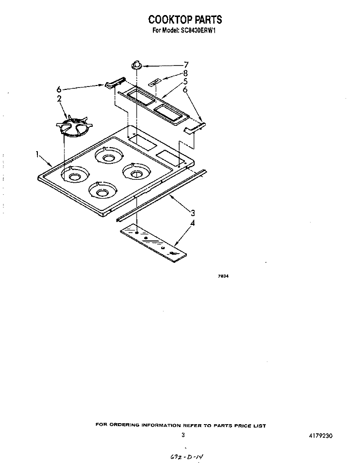 COOKTOP Diagram and Parts List for SC8430ERW1  Whirlpool Cooktop