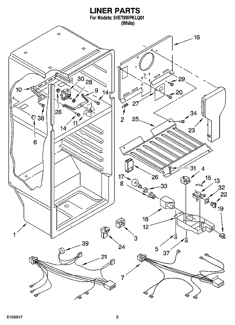 LINER PARTS Diagram and Parts List for 5VET8WPKLQ01  Whirlpool Refrigerator