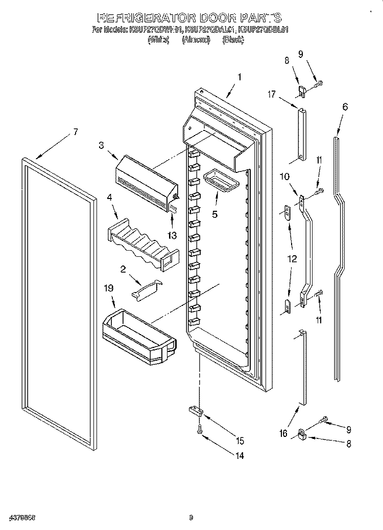 REFRIGERATOR DOOR Diagram and Parts List for KSUP27QDBL01  KitchenAid Refrigerator