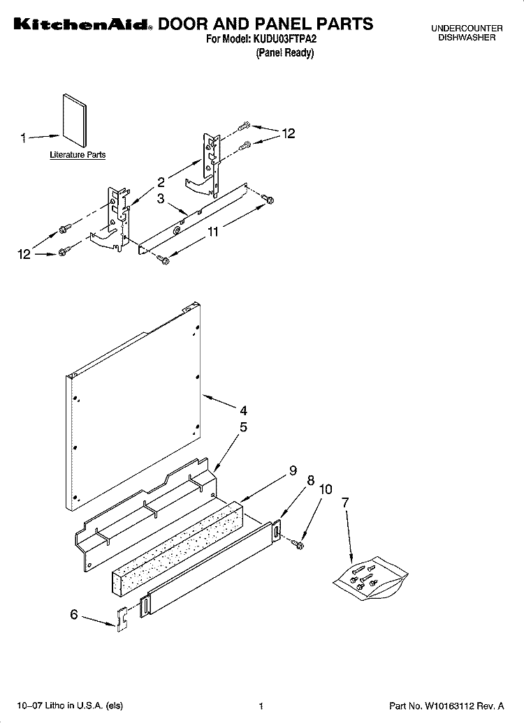 DOOR AND PANEL PARTS Diagram and Parts List for KUDU03FTPA2  KitchenAid Dishwasher