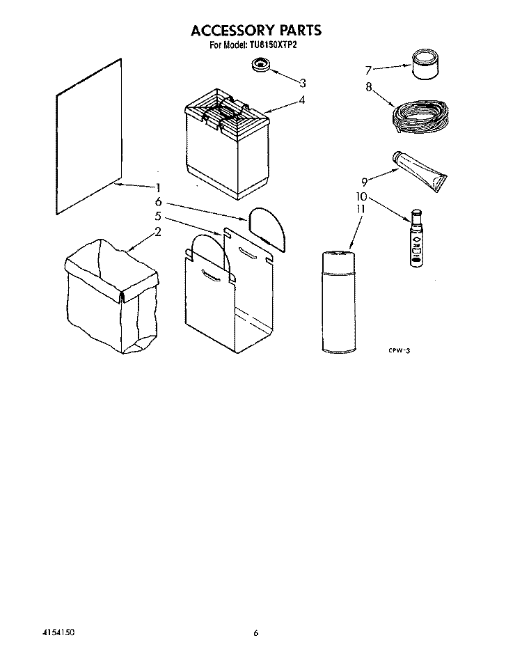 ACCESSORY PARTS Diagram and Parts List for TU8150XTP2  Whirlpool Trash Compactor