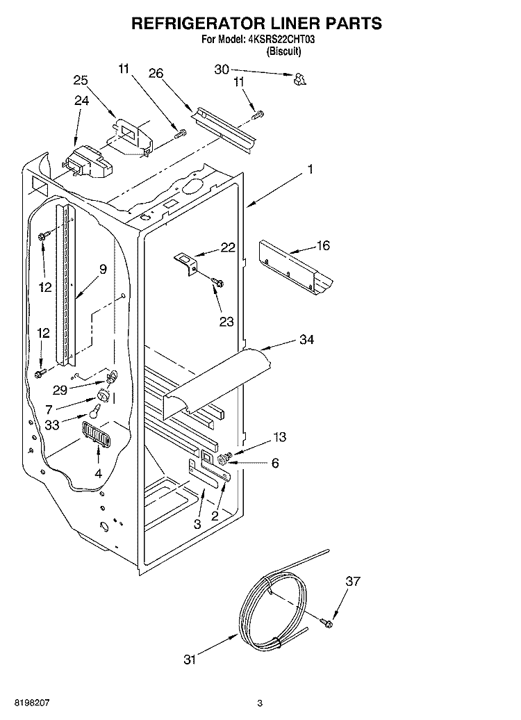 REFRIGERATOR LINER PARTS Diagram and Parts List for 4KSRS22CHT03  KitchenAid Refrigerator
