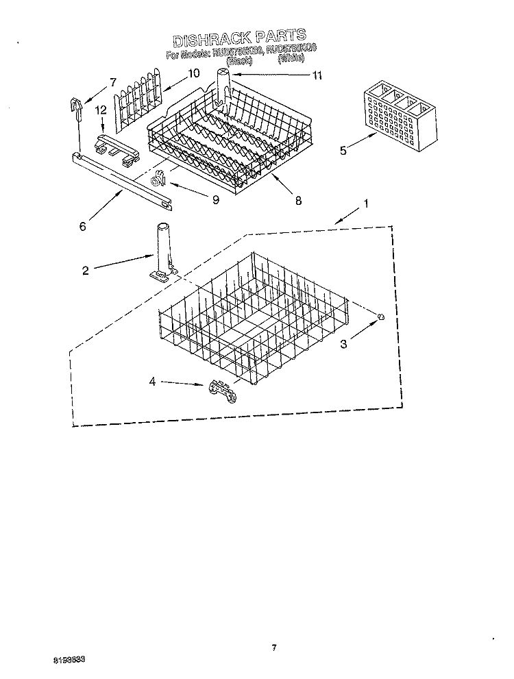 DISHRACK Diagram and Parts List for RUD5750KQ0  Roper Dishwasher