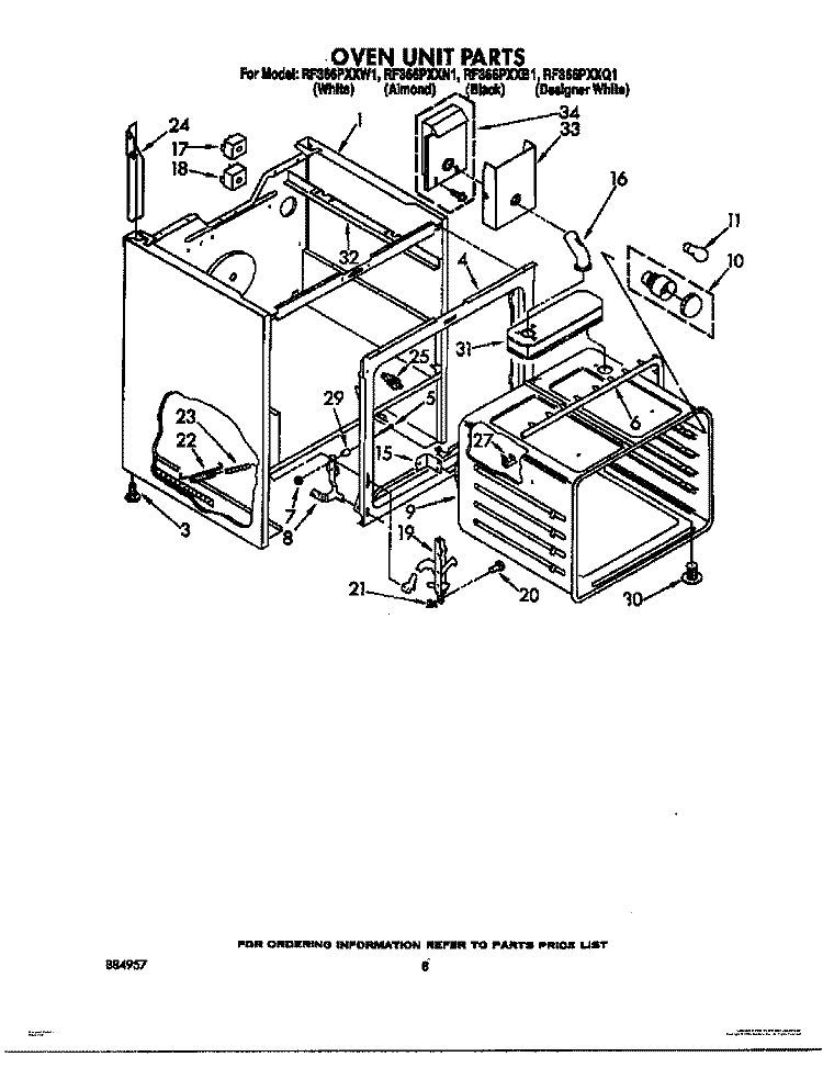 OVEN UNIT Diagram and Parts List for RF366PXXN1  Whirlpool Range