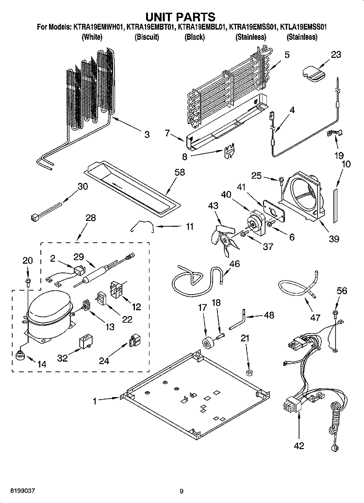 UNIT PARTS Diagram and Parts List for KTRA19EMBT01  KitchenAid Refrigerator