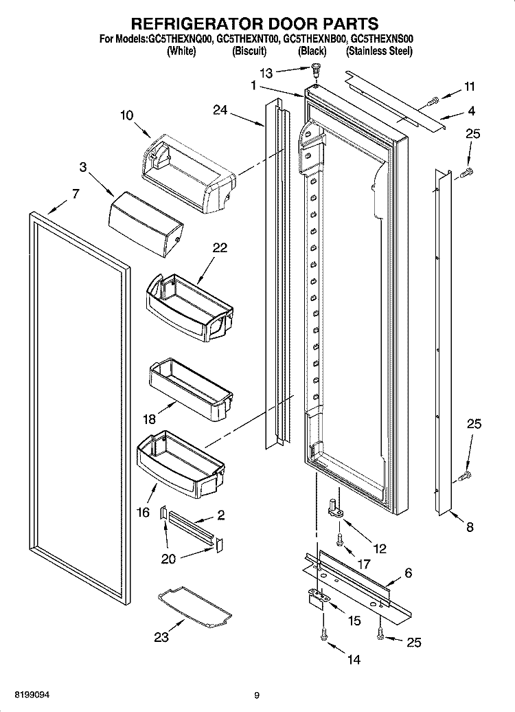 REFRIGERATOR DOOR PARTS Diagram and Parts List for GC5THEXNT00  Whirlpool Refrigerator