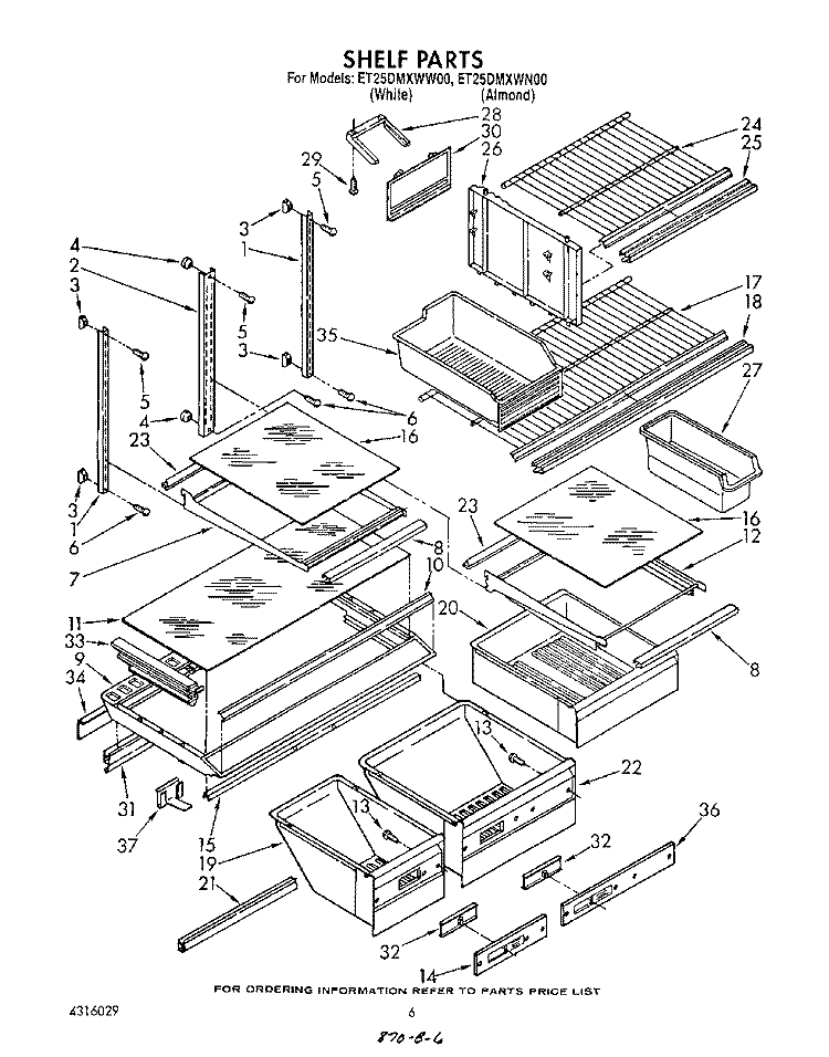 SHELF , LIT/OPTIONAL Diagram and Parts List for ET25DMXWF00  Whirlpool Refrigerator