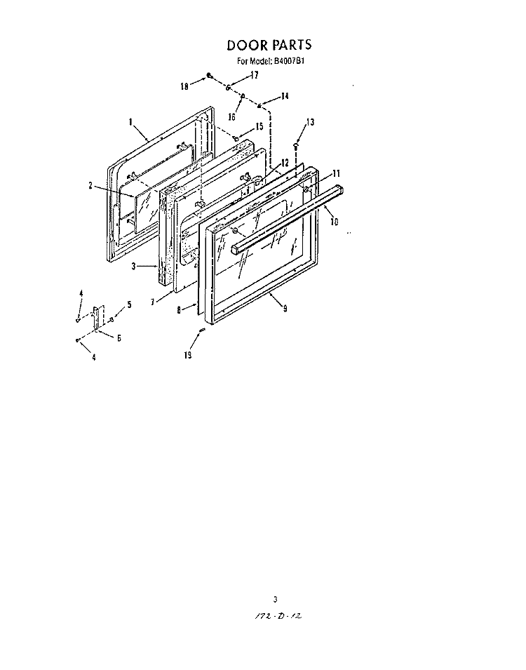 DOOR Diagram and Parts List for B4007B1  Roper Range