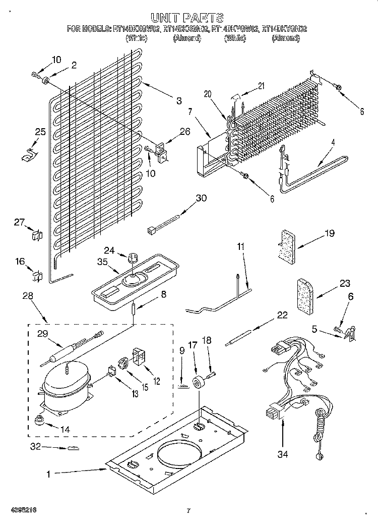 UNIT Diagram and Parts List for RT14DKYGW02  Roper Refrigerator