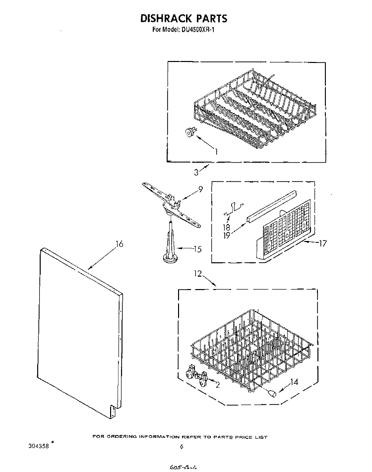 DISHRACK Diagram and Parts List for DU4500XR1  Whirlpool Dishwasher
