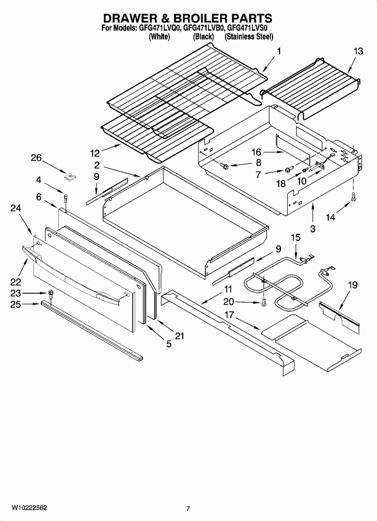 DRAWER & BROILER PARTS Diagram and Parts List for GFG471LVB0  Whirlpool Range