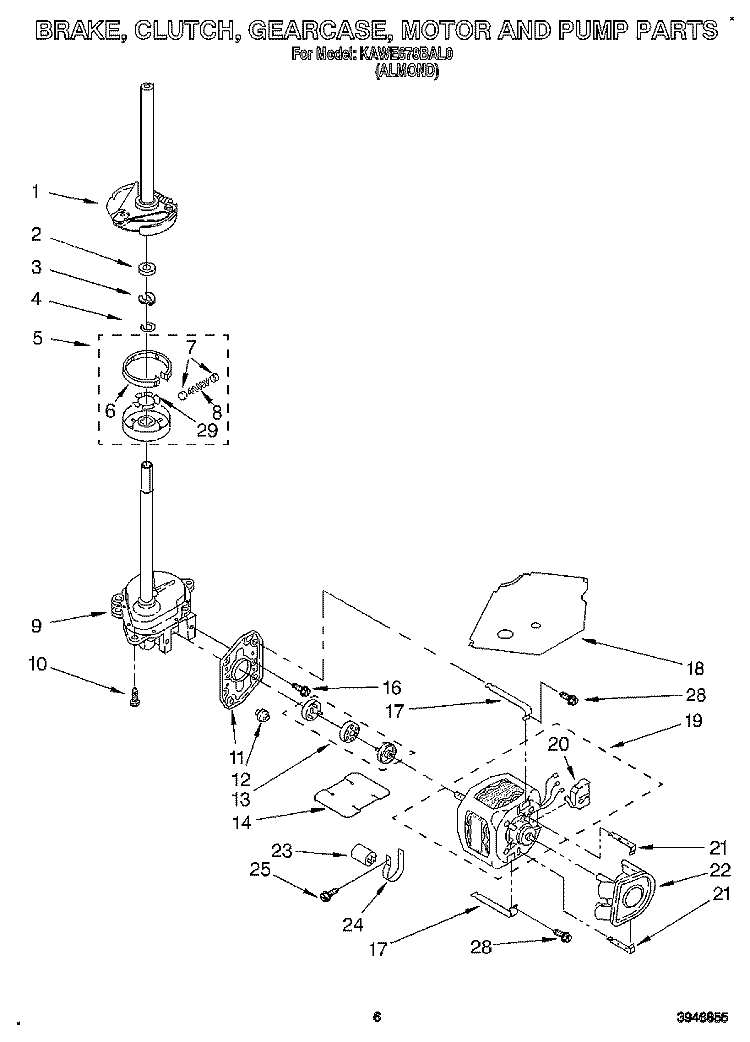 BRAKE, CLUTCH, GEARCASE, MOTOR & PUMP Diagram and Parts List for KAWE678BAL0  KitchenAid Washer