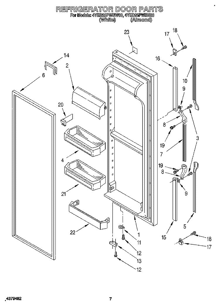 REFRIGERATOR DOOR Diagram and Parts List for 4YED25PWBW00  Whirlpool Refrigerator