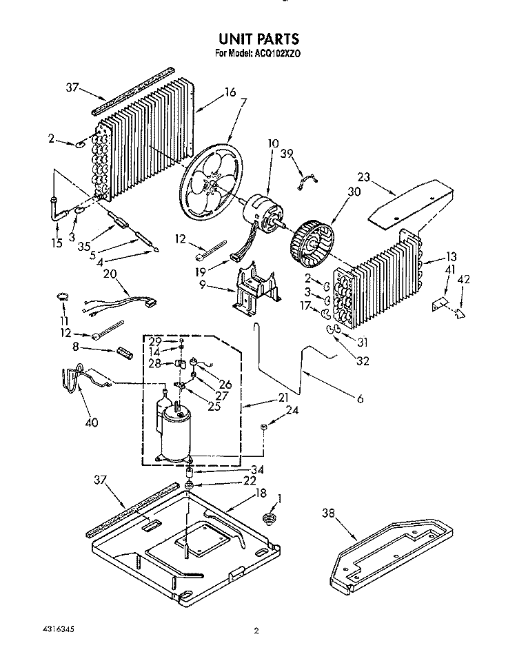 UNIT, LIT/OPTIONAL Diagram and Parts List for ACQ102XZ0  Whirlpool Air Conditioner