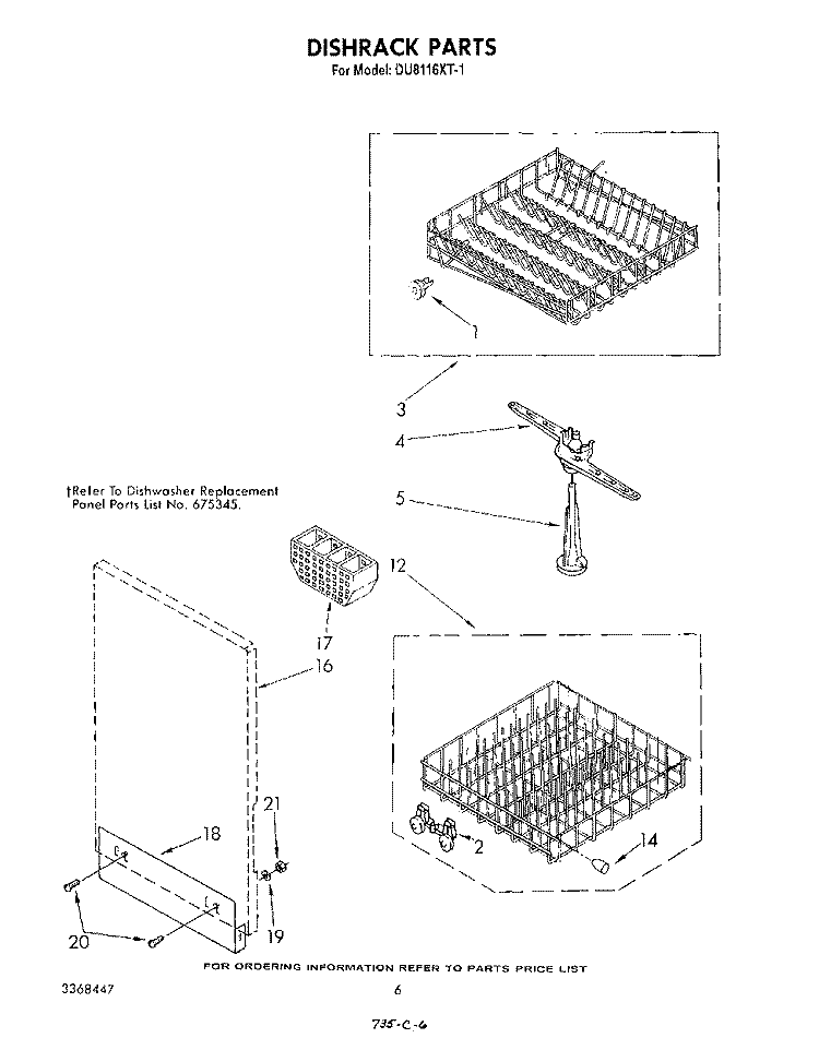 DISHRACK Diagram and Parts List for DU8116XT1  Whirlpool Dishwasher