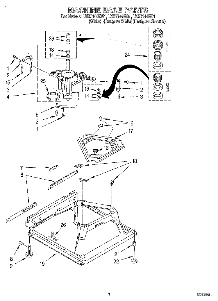 MACHINE BASE Diagram and Parts List for LXR7144EQ1  Whirlpool Washer