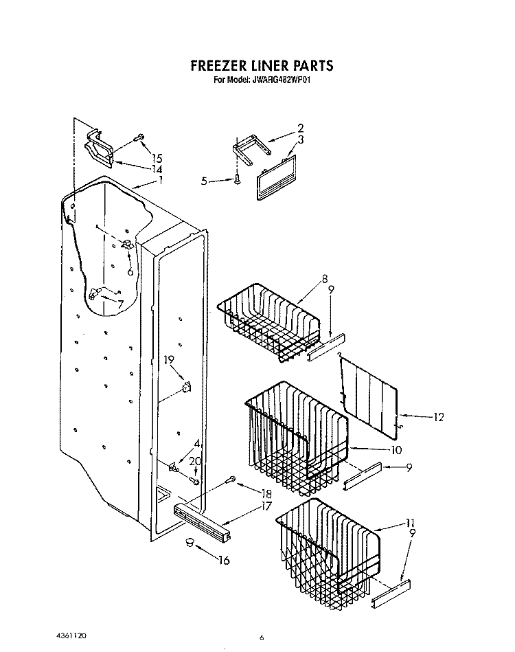 FREEZER LINER Diagram and Parts List for JWARG482WP01  Whirlpool Refrigerator