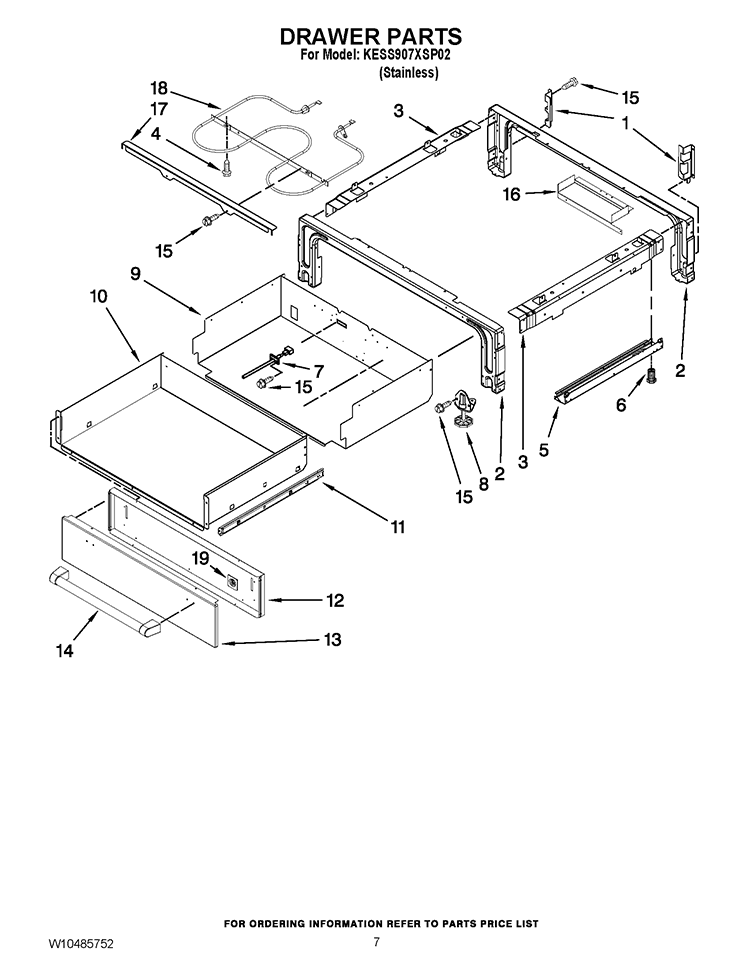 DRAWER PARTS Diagram and Parts List for KESS907XSP02  KitchenAid Range