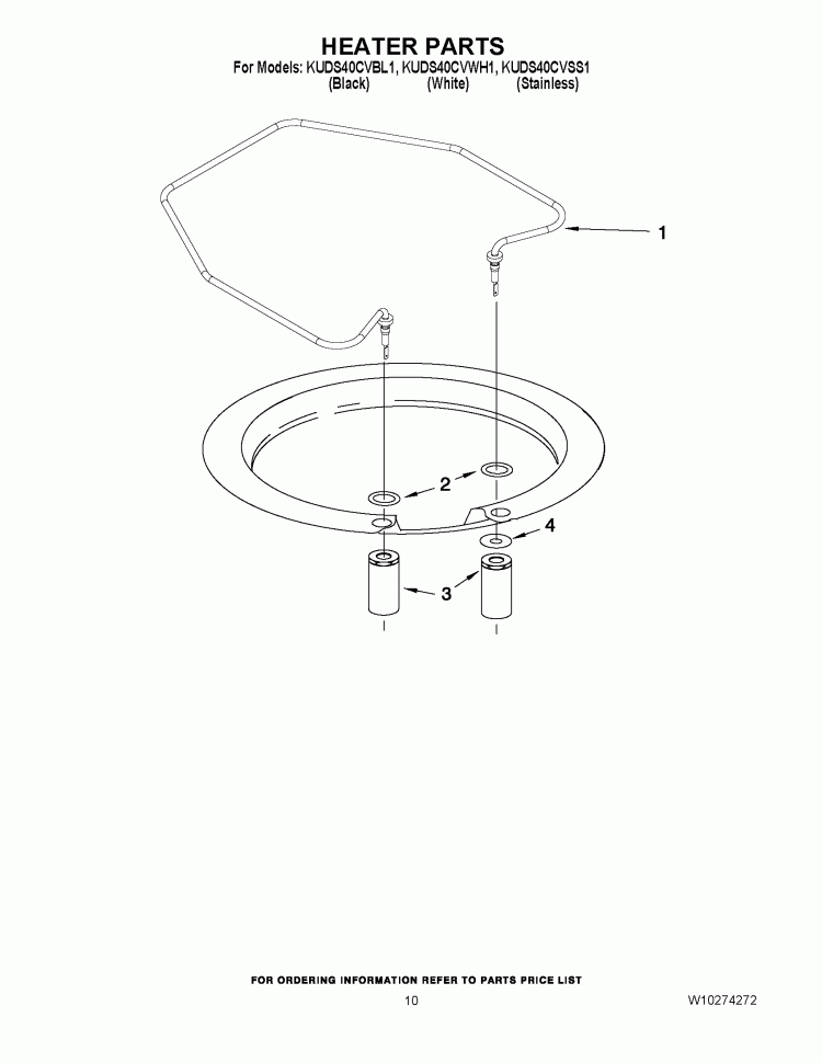 HEATER PARTS Diagram and Parts List for KUDS40CVSS1  KitchenAid Dishwasher