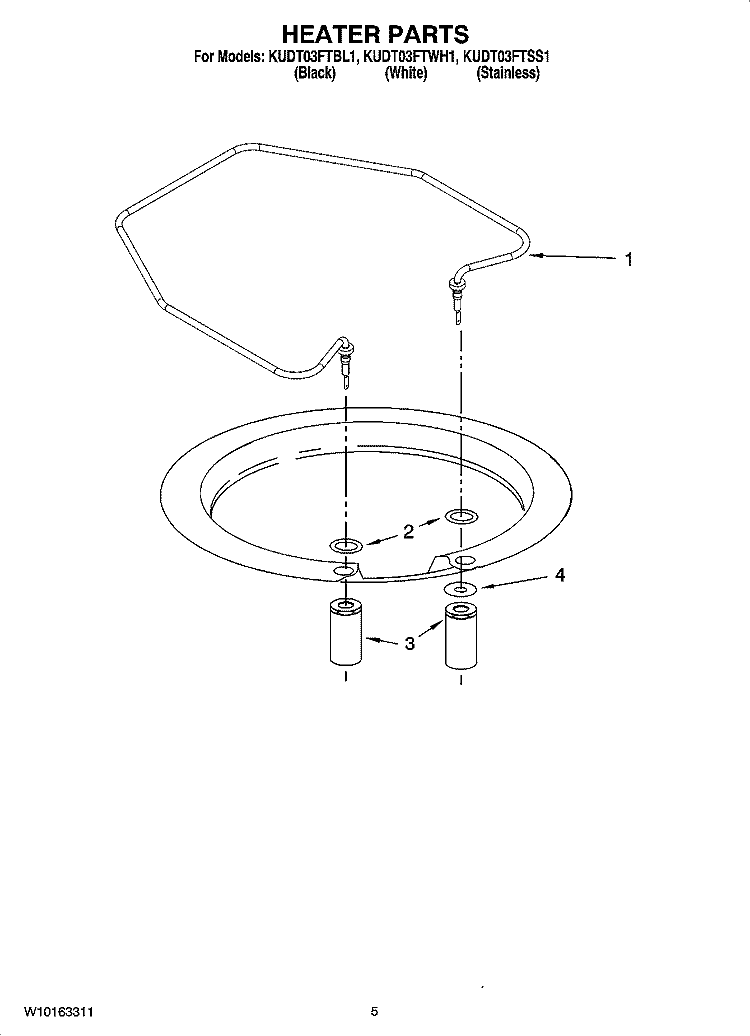 HEATER PARTS Diagram and Parts List for KUDT03FTBL1  KitchenAid Dishwasher