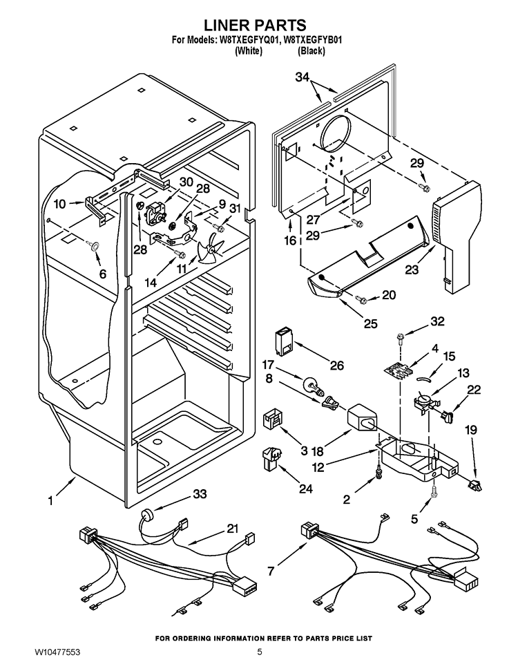 LINER PARTS Diagram and Parts List for W8TXEGFYQ01  Whirlpool Refrigerator