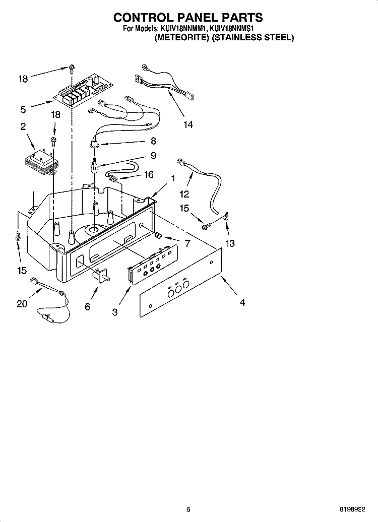 CONTROL PANEL PARTS Diagram and Parts List for KUIV18NNMS1  KitchenAid Ice Maker