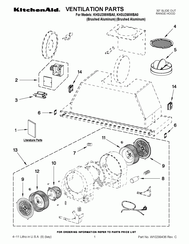 VENTILATION PARTS Diagram and Parts List for KHSU205WBA0  KitchenAid Range Hood