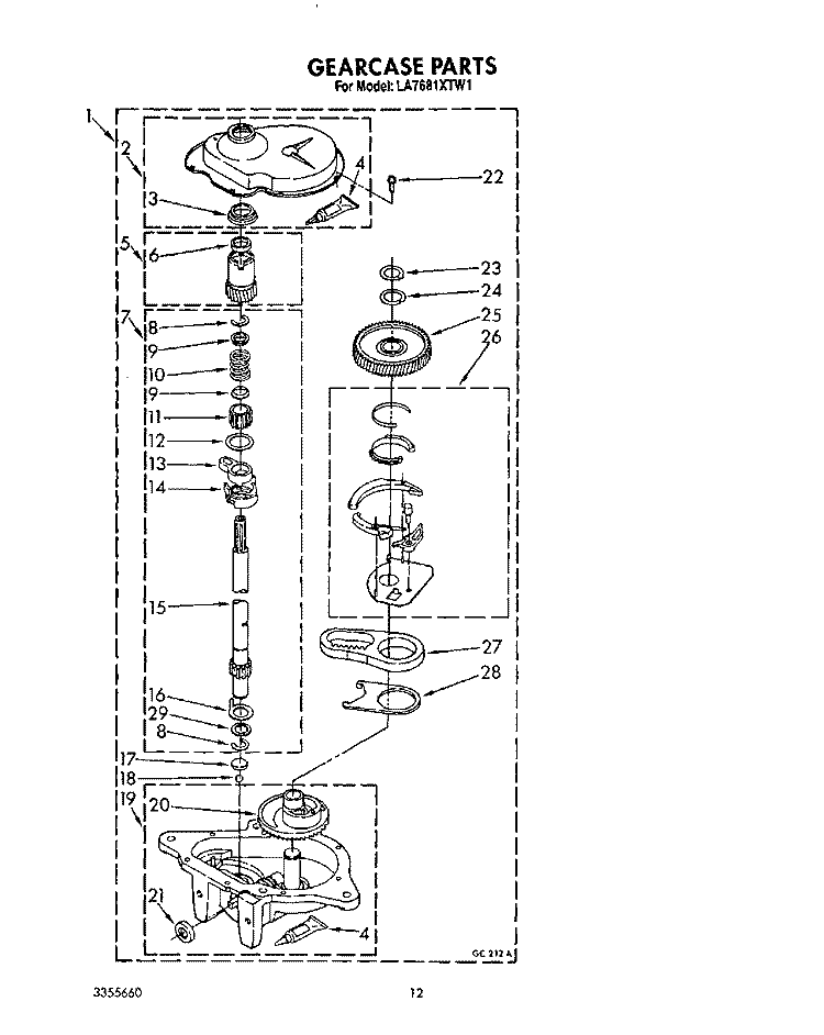 GEARCASE Diagram and Parts List for LA7680XTF1  Whirlpool Washer