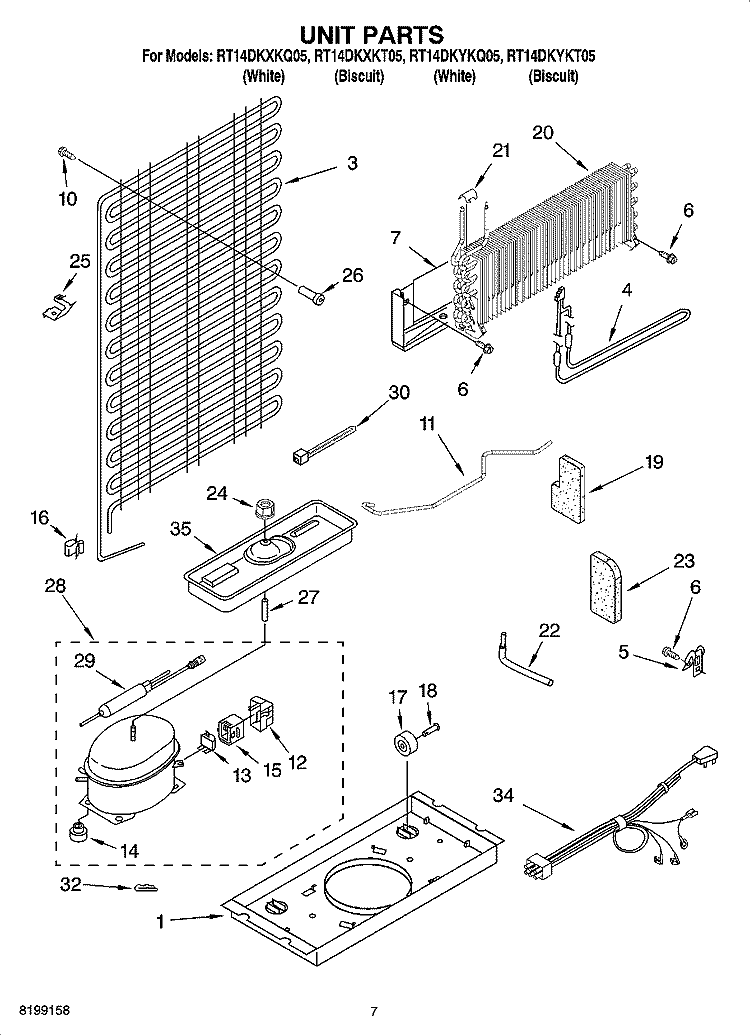 UNIT PARTS Diagram and Parts List for RT14DKXKT05  Roper Refrigerator