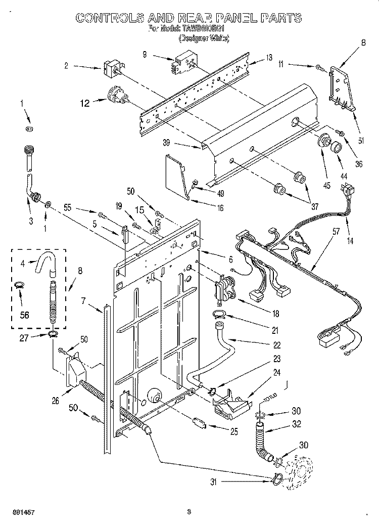 CONTROLS AND REAR PANEL Diagram and Parts List for TAWB600EQ1  Estate Washer
