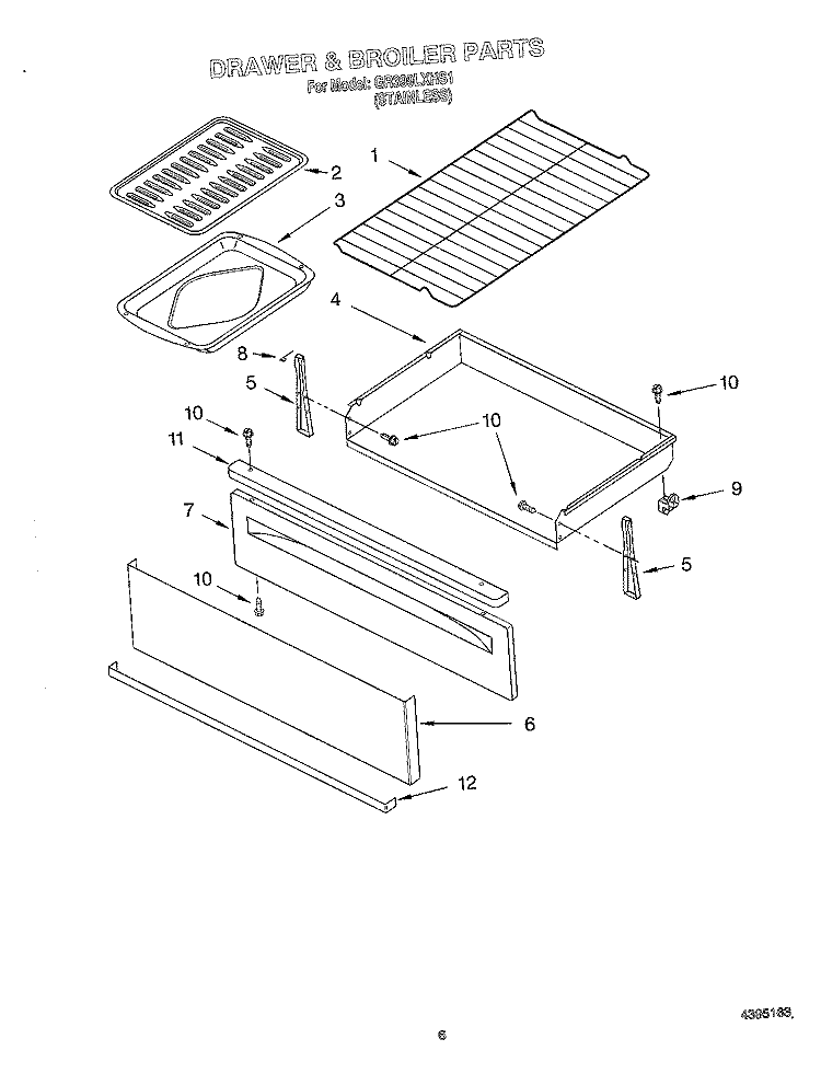 DRAWER AND BROILER, OPTIONAL Diagram and Parts List for GR399LXHS1  Whirlpool Range