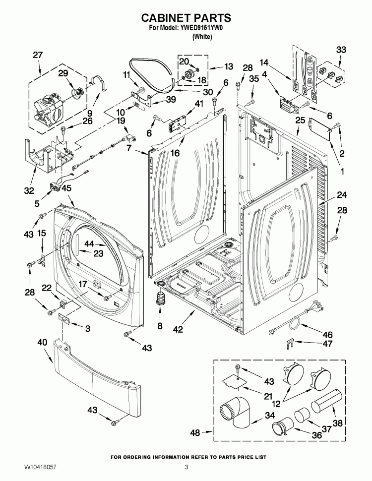 CABINET PARTS Diagram and Parts List for YWED9151YW0  Whirlpool Dryer