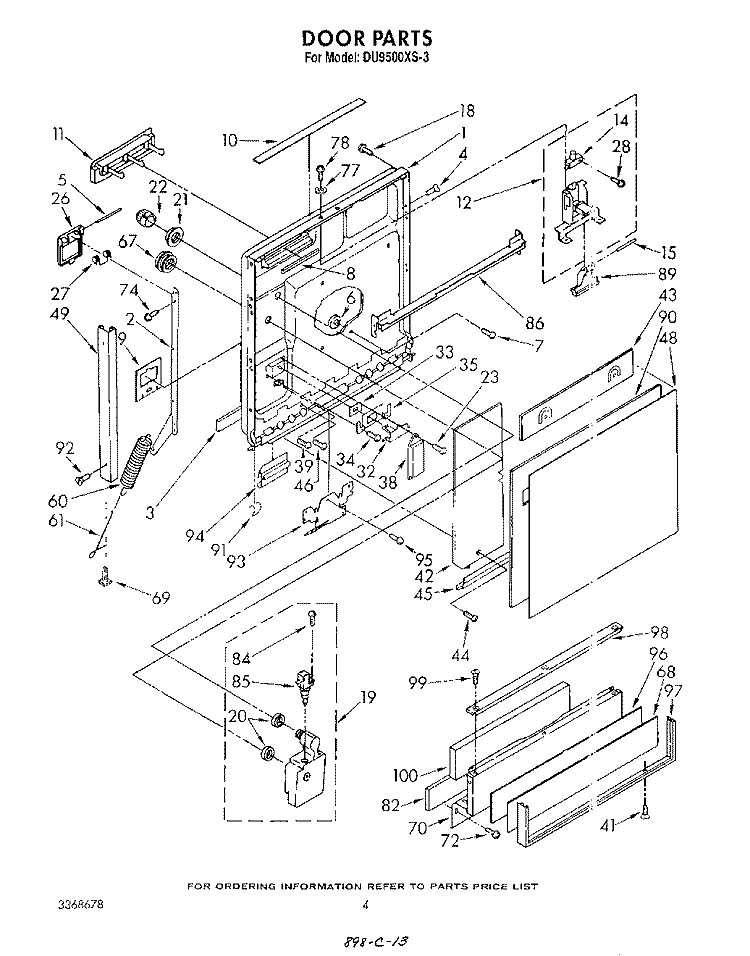 DOOR Diagram and Parts List for DU9500XS3  Whirlpool Dishwasher