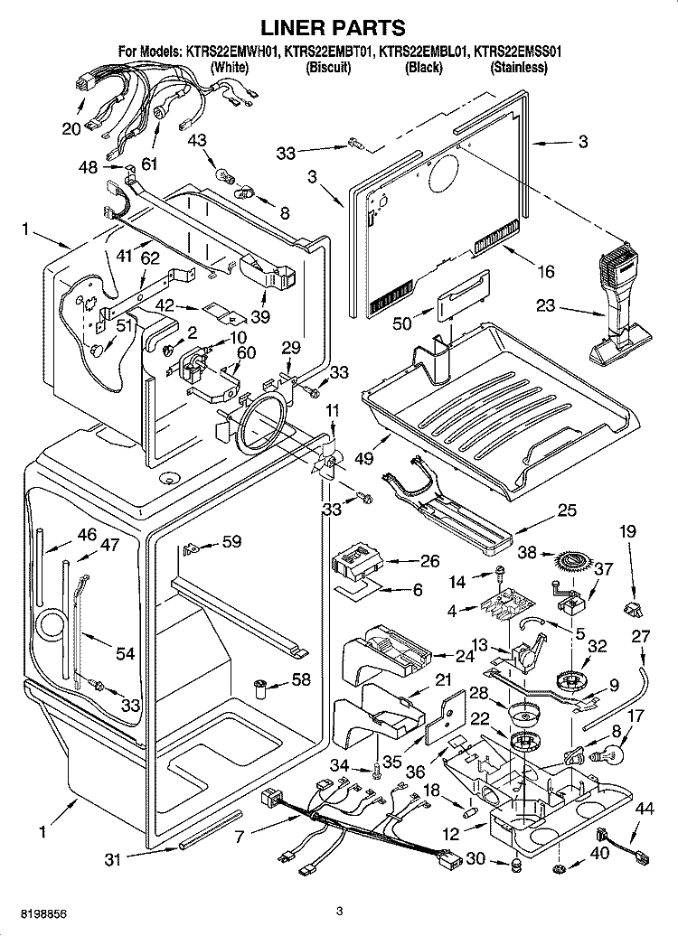 LINER PARTS Diagram and Parts List for KTRS22EMWH01  KitchenAid Refrigerator